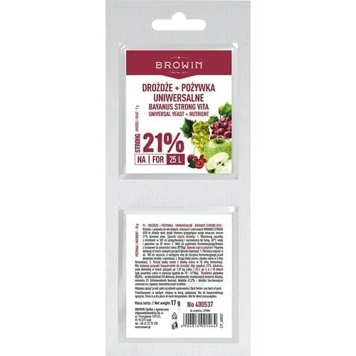 DROŻDŻE WINIARSKIE Bayanus Strong 21% z pożywką BROWIN 400537
