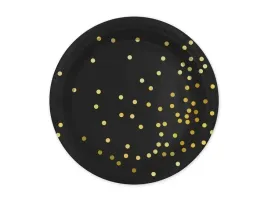 talerzyki-okragle-czarne-w-zlote-kropki-23-cm-6-szt