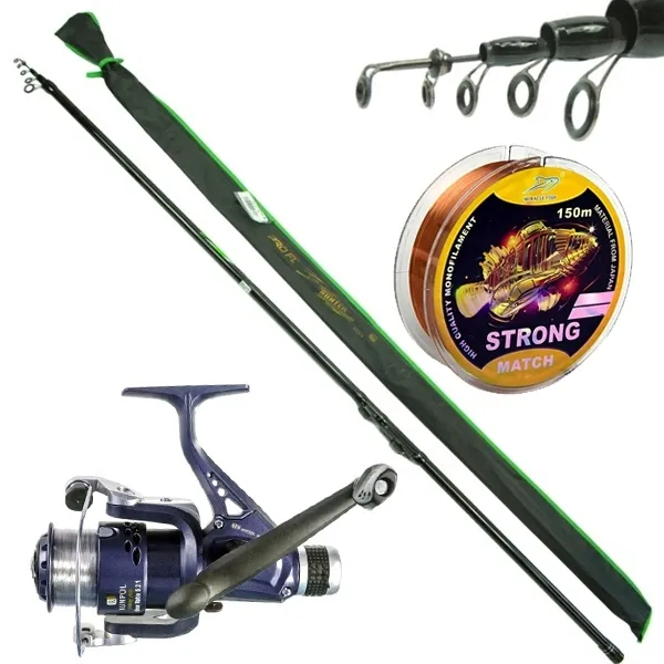 ultralekki ZESTAW WĘGLOWA BOLONKA HUNTER 4m + kołowrotek + żyłka 150m PŁOĆ