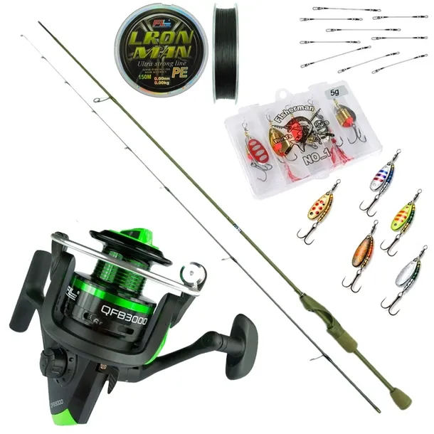 ultralekki ZESTAW WĘDKARSKI spinning WĘDKA 67g kołowrotek +blachy NA OKONIA