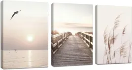 obrazy-do-salonu-plaza-morze-styl-boho-trawa-ptak-60x40-3szt-na-plotnie