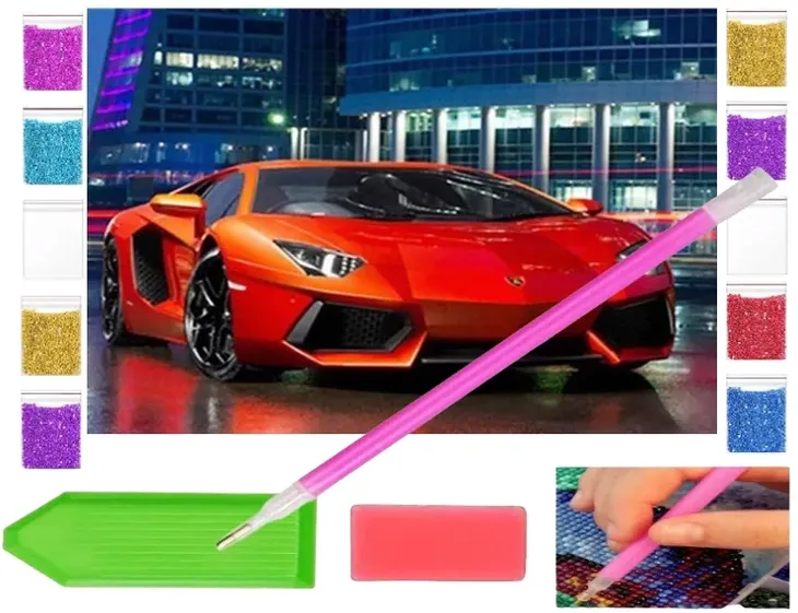 Haft diamentowy OBRAZ duży zestaw dla dziec 40x30 SAMOCHÓD auto LAMBORGHINI