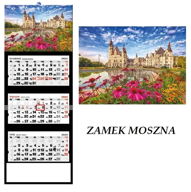 KALENDARZ TRÓJDZIELNY ŚCIENNY PREMIUM 2026 ZAWIESZKA KRAJOBRAZ ZAMEK POLSKA
