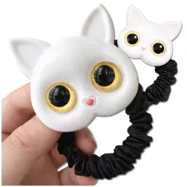 gumka-elastyczna-bialy-kot-kotek-frotka-do-wlosow-dla-dziwczynki-czarna