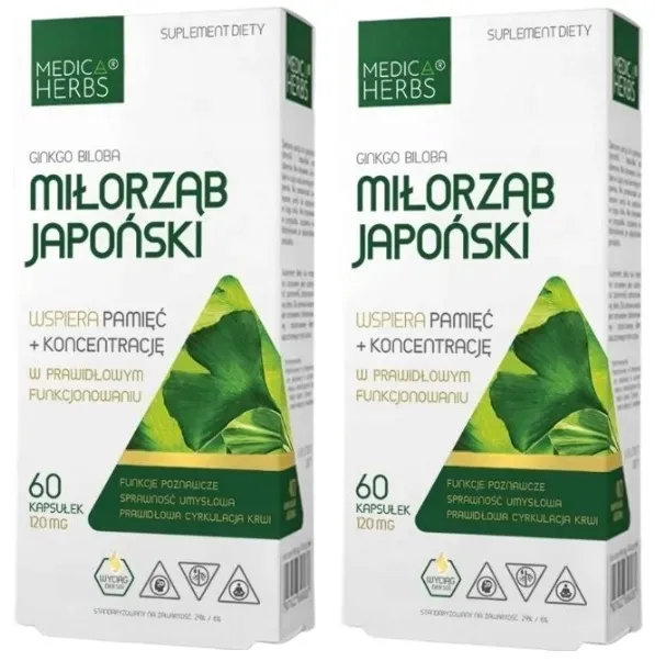 Medica Herbs Miłorząb japoński Ginko Biloba 2x60 kaps. Skrzepy krwi Pamięć