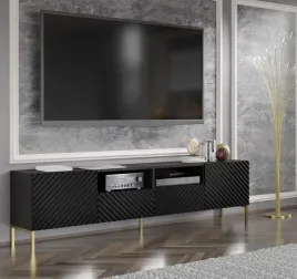 dluga-szafka-pod-tv-czarna-na-zlotych-nozkach