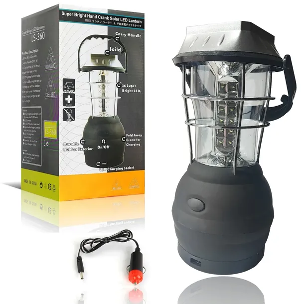 LAMPA TURYSTYCZNA BIWAKOWA SOLARNA, DYNAMO, 230V, GNIAZDO ZAPALNICZKI