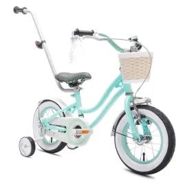 Zdjęcie produktu Rower dla dziewczynki 12 cali Pchacz Kółka boczne Koszyk Heart bike miętowy