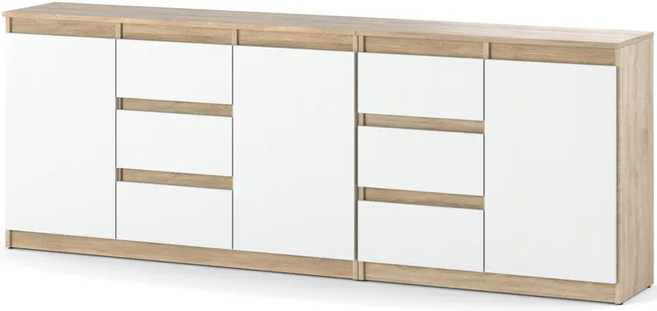 Komoda ZESTAW Sonoma Biala Szafka 6 Szuflad 3 Drzwi Duza 200 cm do Salonu