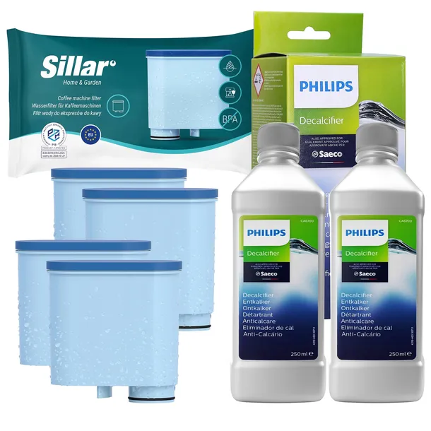 Filtr wody do ekspresu Philips Saeco 4x zamiennik + odkamieniacz Philips 2x