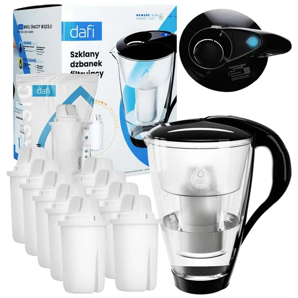 Dzbanek filtrujący szklany Dafi Crystal LED 2l + 10x Filtr Dafi Classic