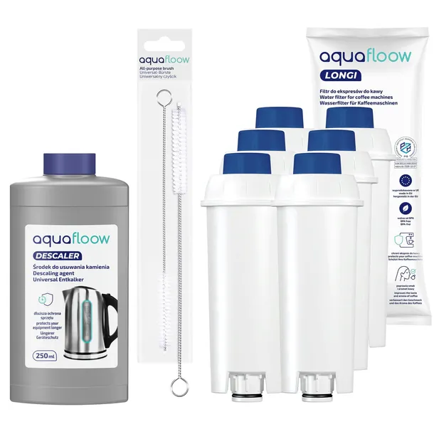 Odkamieniacz do ekspresu + 6x filtr do wody do ekspresu Delonghi + czyścik