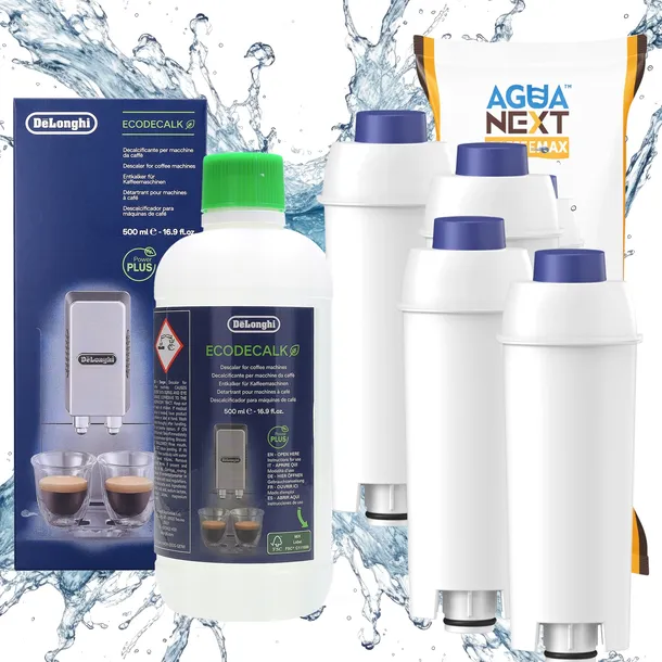 Odkamieniacz Delonghi + Agua Next filtr do wody do ekspres Delonghi 4 szt
