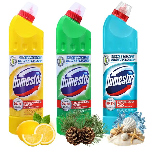 Płyn Domestos do czyszczenia toalet WC przedłużona moc Mix 3 x 750ml