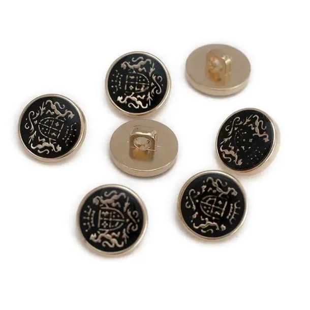 Guzik z czarnym zatopionym herbem 57500 złoty 15 mm 5 szt
