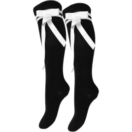 podkolanowki-dzieciece-skarpetki-wysokie-czarne-kokarda-5-6lat