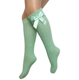 podkolanowki-dzieciece-skarpetki-wysokie-zielone-bawelniane-z-kokarda