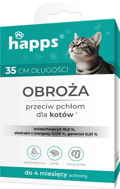 HAPPS Obroża przeciw pchłom dla KOTÓW działa do 4 miesięcy 1 szt.