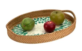 taca-dekoracyjna-rattanowa-415x30x45cm-natural-turkusowa-owalna