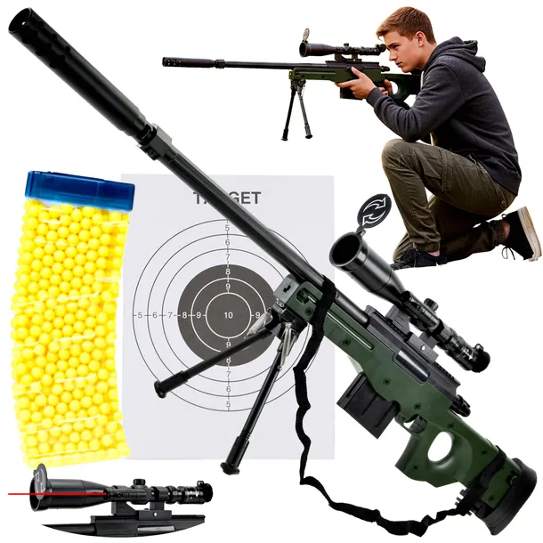 Karabin Snajperski na kulki plastikowe Duży 108 cm z tłumikiem i lunetą ABS