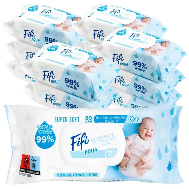 Fifi AQUA CHUSTECZKI WODNE NAWILŻANE 99% WODA DLA DZIECI PANTENOL 12x80 szt