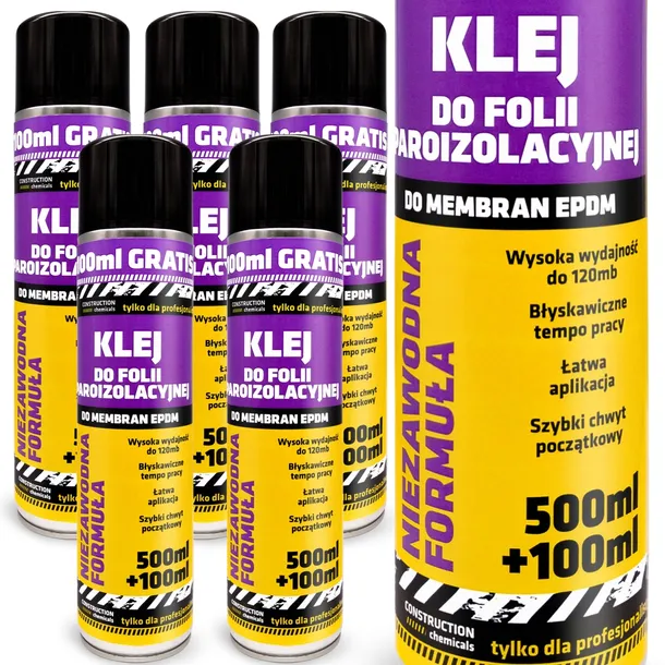 Zestaw 5x SPRAY Klej do folii paroizolacyjnej i membran 600ml XXL ROZMIAR