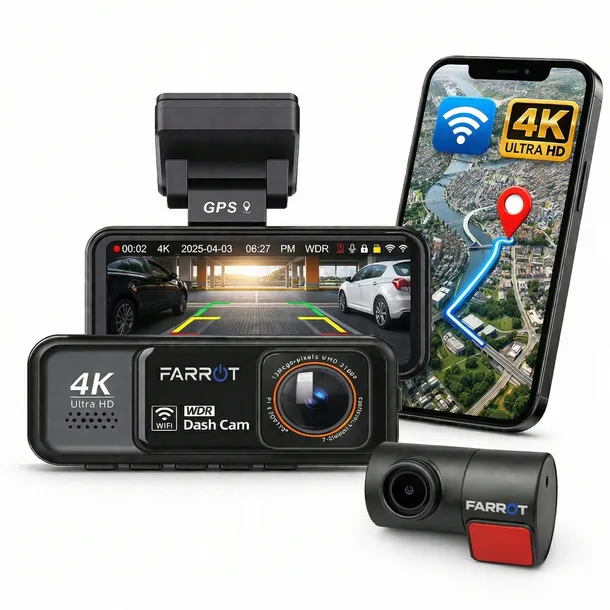 REJESTRATOR JAZDY A8 4K UHD ADAS GPS WIFI TRYB PARKINGOWY 24H ZESTAW Z ACC