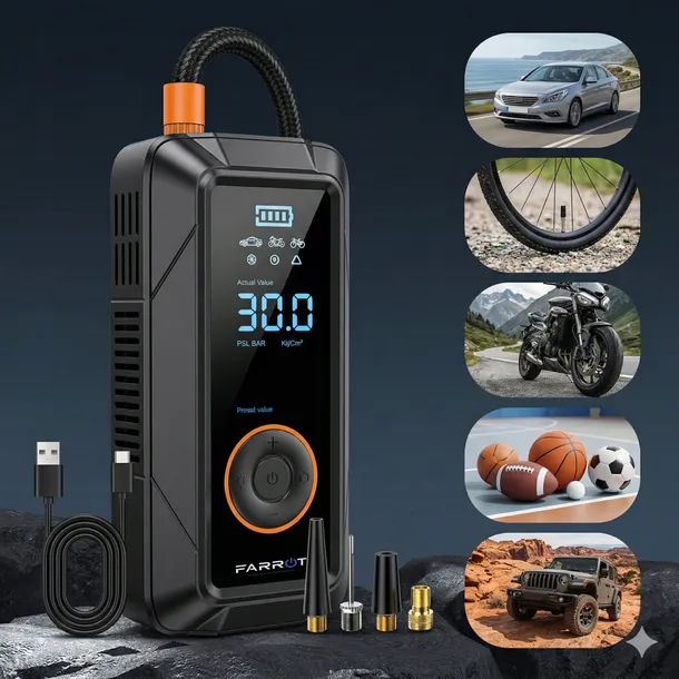 kompresor-akumulatorowy-150psi-12v-pompka-samochodowa-lcd-auto-stop-do-opon-marka-farrot-stan-nowy-kod-producenta-bezprzewodowy-pl01