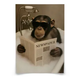 plakat-do-wc-lazienki-malpa-szympans-z-gazeta-w-wannie-abstrakcja-20x30