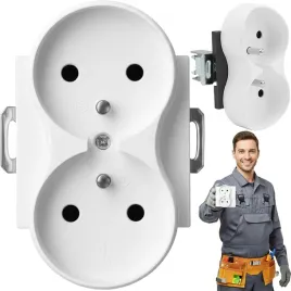 kontakt-biale-gniazdo-elektrycznie-z-bolcem-podwojne-twin-fi60-podtynkowe