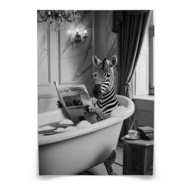 plakat-do-lazienki-wc-zebra-z-gazeta-w-wannie-nowoczesna-abstrakcja-30x40