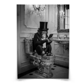 plakat-do-wc-lazienki-malpa-w-cylindrze-z-telefonem-w-toalecie-20x30