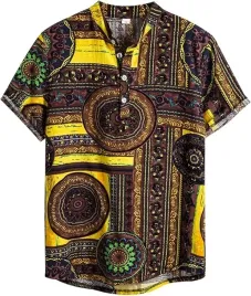 koszula-meska-l-lniana-krotki-rekaw-casual-retro-wzor-letnia-len-bawelna