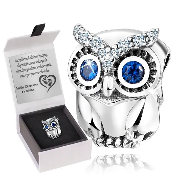 ZAWIESZKA CHARMS KORALIK SREBRO 925 SOWA GRAWER DLA NAUCZYCIELA WYCHOWAWCY