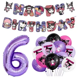 balony-kuromi-cyfra-6-fioletowa-baner-happy-birthday-dekoracje-na-urodziny
