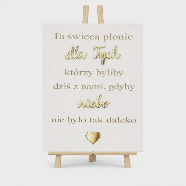 Tablica ślubna „Ta świeca płonie” 40x30 cm + sztaluga 50 cm grawer
