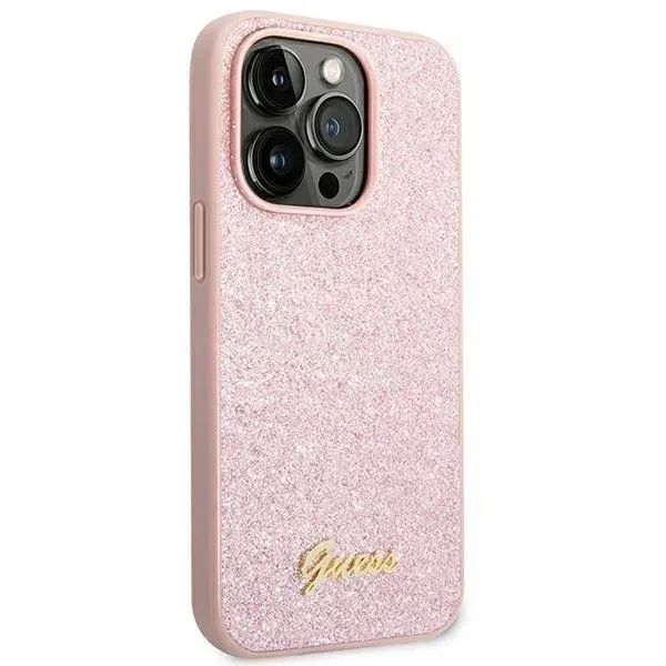 guess-etui-do-iphone-14-pro-rozowy-glitter-script-stan-nowy