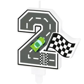 swieczka-na-tort-2-cyfra-wyscigowa-auta-swieczka-urodzinowa-dekoracja