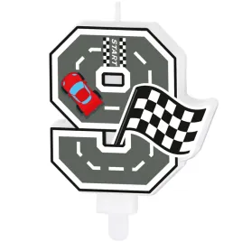 swieczka-na-tort-9-cyfra-wyscigowa-auta-swieczka-urodzinowa-dekoracja