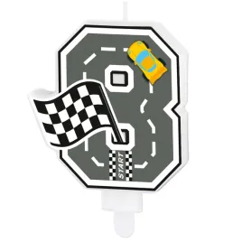 swieczka-na-tort-8-cyfra-wyscigowa-auta-swieczka-urodzinowa-dekoracja