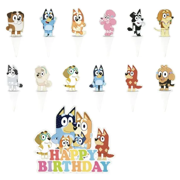 TOPPER TOPER NA TORT BLUEY TOPPERY NA BABECZKI NA URODZINY 13 SZTUK BLUE