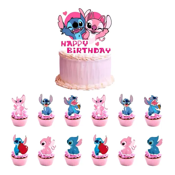 TOPPER NA TORT LILO I STITCH TOPER NA BABECZKI DEKORACJA TORTU 13 SZTUK