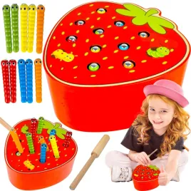 gra-zrecznosciowa-drewniana-magnetyczna-truskawka-zlap-robaczka-na-magnes