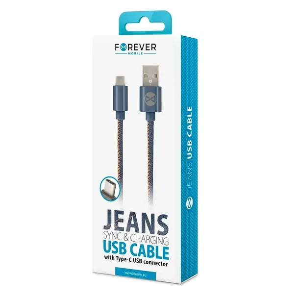forever-kabel-jeans-usb-usb-c-10-m-2a-niebieski-stan-nowy