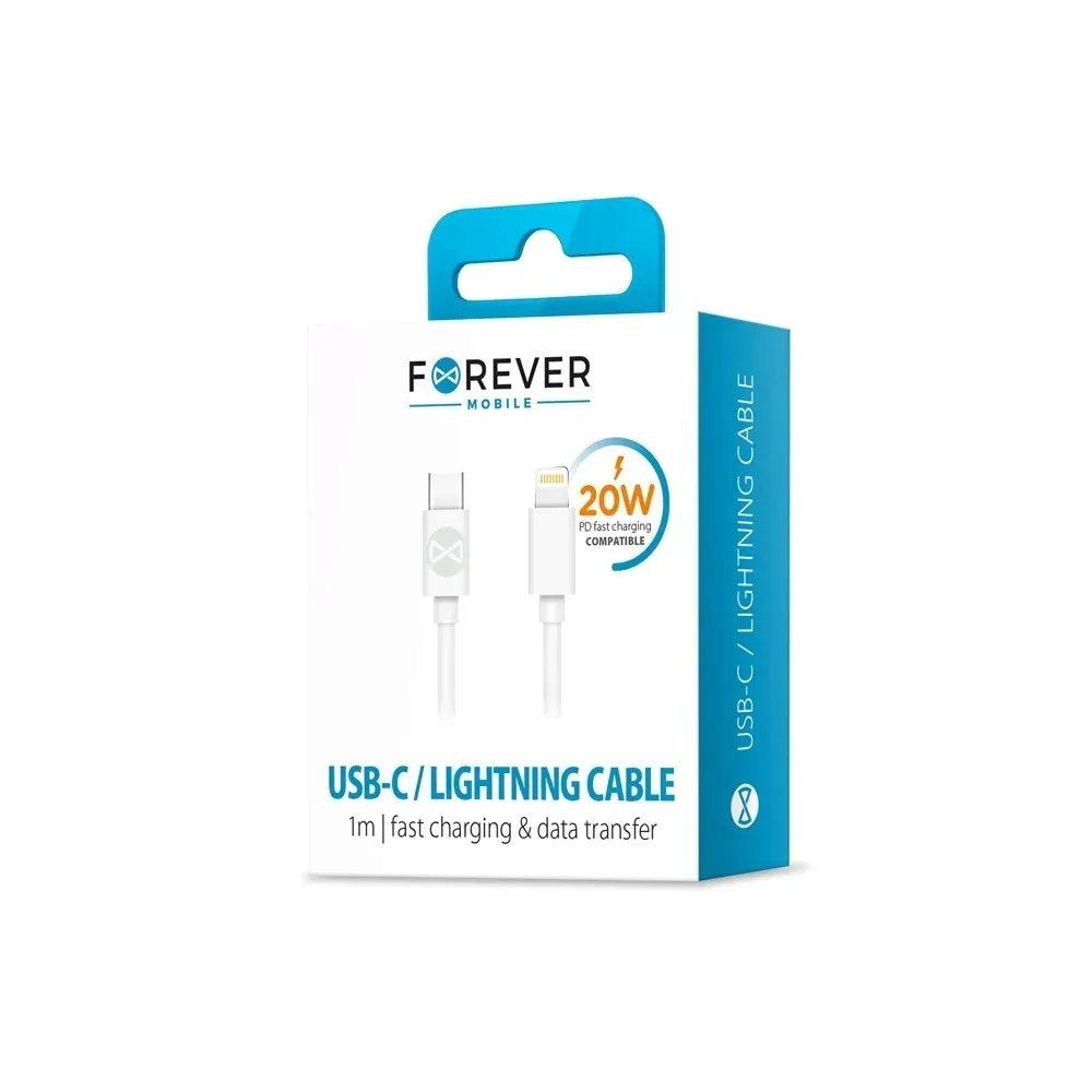 forever-kabel-usb-c-lightning-10-m-3a-bialy