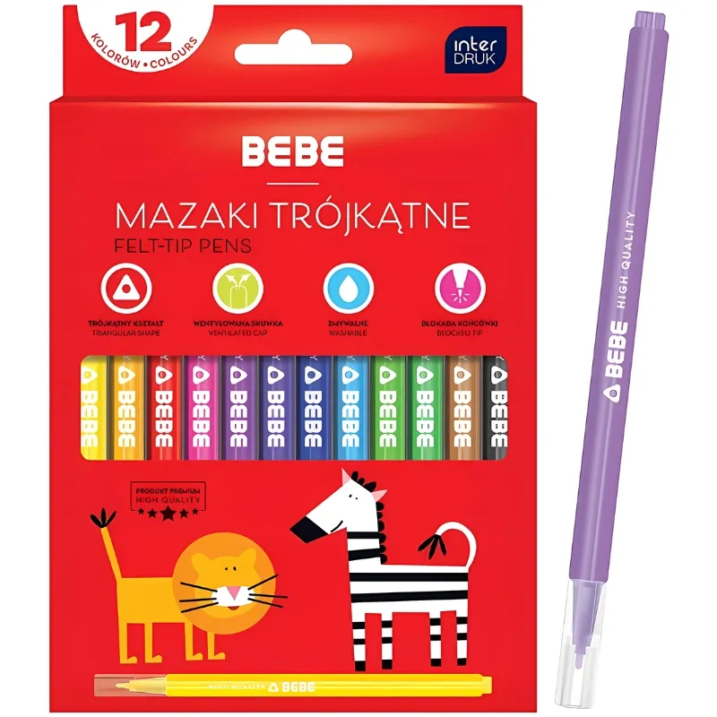 interdruk-bebe-mazaki-trojkatne-12-kolorow-stan-nowy