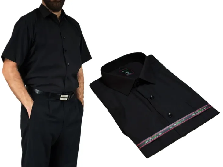 Elegancka czarna koszula męska krótki rękaw duże rozmiary 49/50-5XL