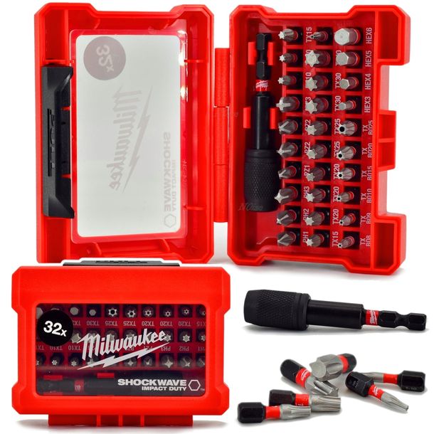 Milwaukee 4932464240 32x Bity Udarowe Wkrętarki TORX PZ PH HEX Imbus Uchwyt