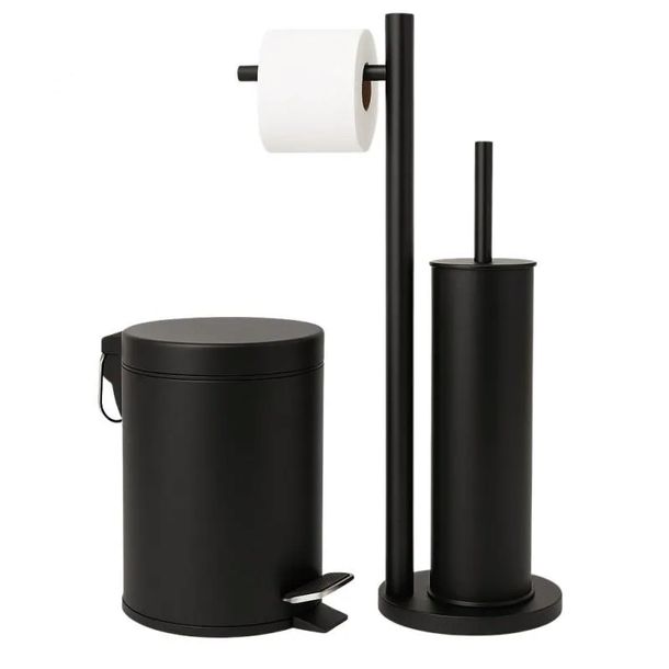 Zestaw łazienkowy kosz 3L + stojak ze szczotką WC i uchwyt czarny Yoka Home