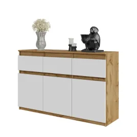 komoda-120-cm-dab-wotan-bialy-mat-3-szuflady-3-drzwi-3-polki-szeroka